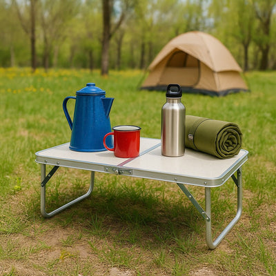 Mesa Plegable Camping Crema Ligera – Portátil y Resistente - Sweet Home
