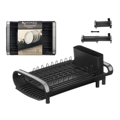 Mini escurridor de vajilla extensible con portacubiertos - negro / blanco Escurreplatos cocina - Sweet Home