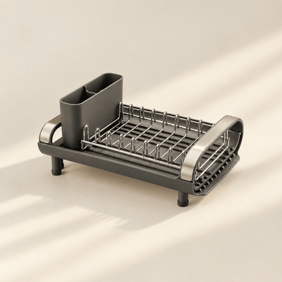 Mini escurridor de vajilla extensible con portacubiertos - negro / blanco Escurreplatos cocina - Sweet Home