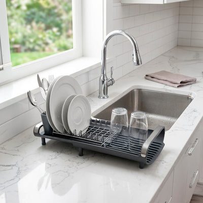 Mini escurridor de vajilla extensible con portacubiertos - negro / blanco Escurreplatos cocina - Sweet Home