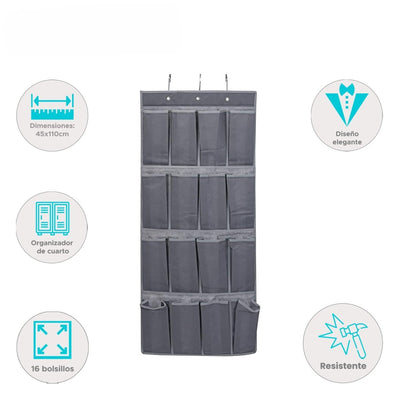 Organizador Colgante de Puerta y Armario | 16 Bolsillos | Gris Antracita - Sweet Home