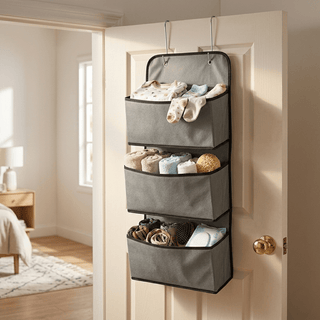 Organizador Colgante de Tela con 3 Bolsillos (65x30cm) - Gris | Ahorro de Espacio para Armario y Bebé - Sweet Home