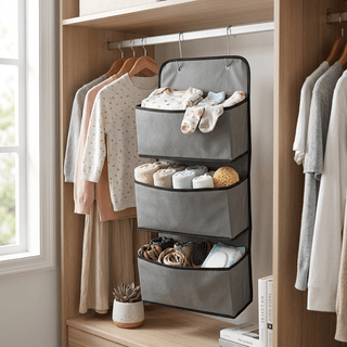 Organizador Colgante de Tela con 3 Bolsillos (65x30cm) - Gris | Ahorro de Espacio para Armario y Bebé - Sweet Home