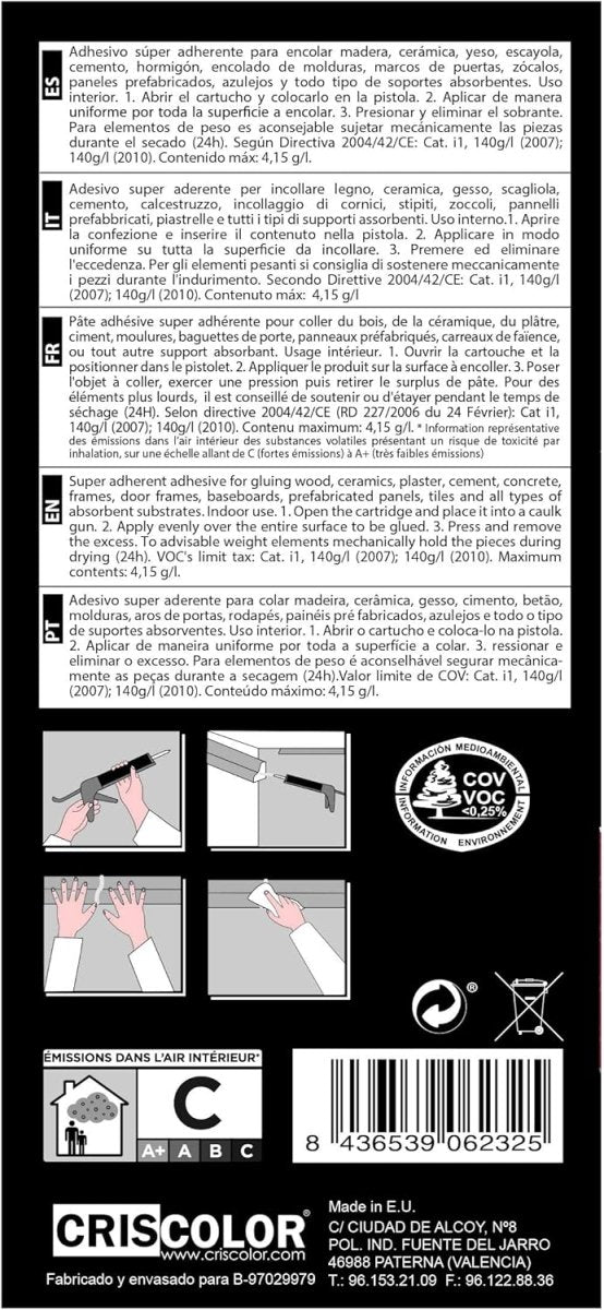 Pack Adhesivo de Montaje Sin Clavos (2x400g) + Pistola | Pegamento Extra Fuerte para Madera, Metal y Pared - Sweet Home