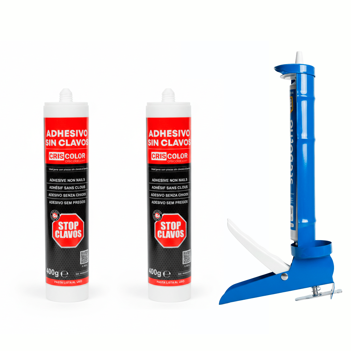 Pack Adhesivo de Montaje Sin Clavos (2x400g) + Pistola | Pegamento Extra Fuerte para Madera, Metal y Pared - Sweet Home