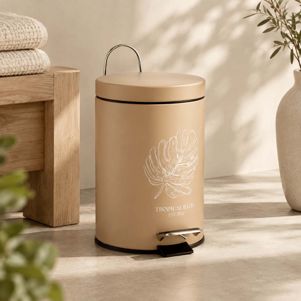 Papelera de Baño con Pedal Tropical Bath | Beige y Acero | 3 Litros Cubos de la basura y papeleras Cubos de basura - Sweet Home
