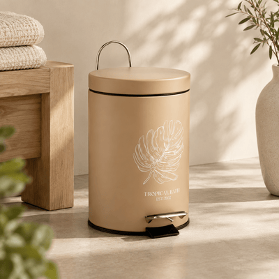 Papelera de Baño con Pedal Tropical Bath | Beige y Acero | 3 Litros Cubos de la basura y papeleras Cubos de basura - Sweet Home