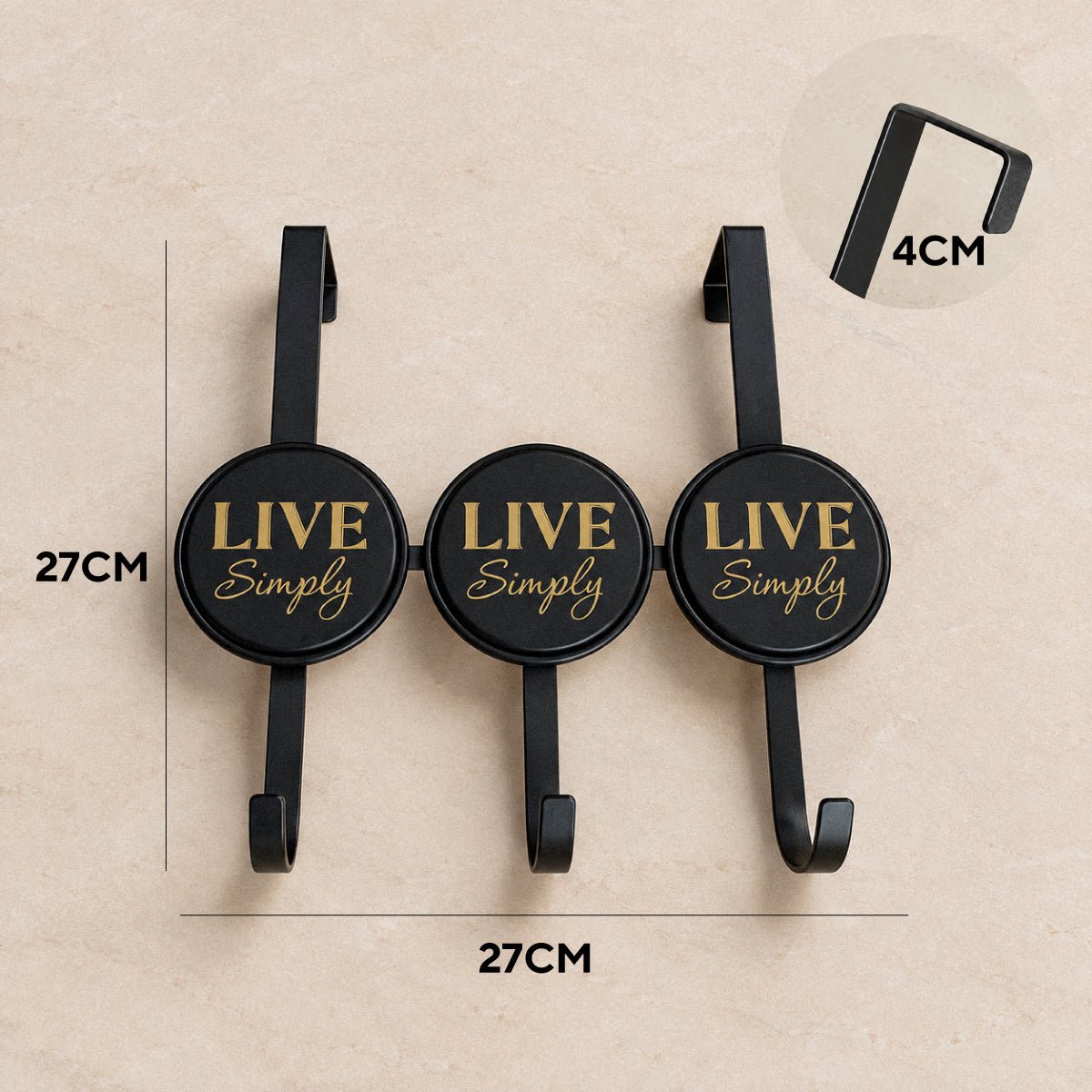 Perchero de Puerta "Live Simply" con 3 ganchos perchas - Sweet Home