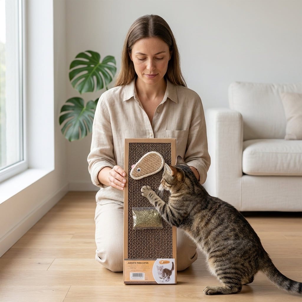 Rascador para Gatos con Catnip | Juguete y Rascador de Cartón Duradero