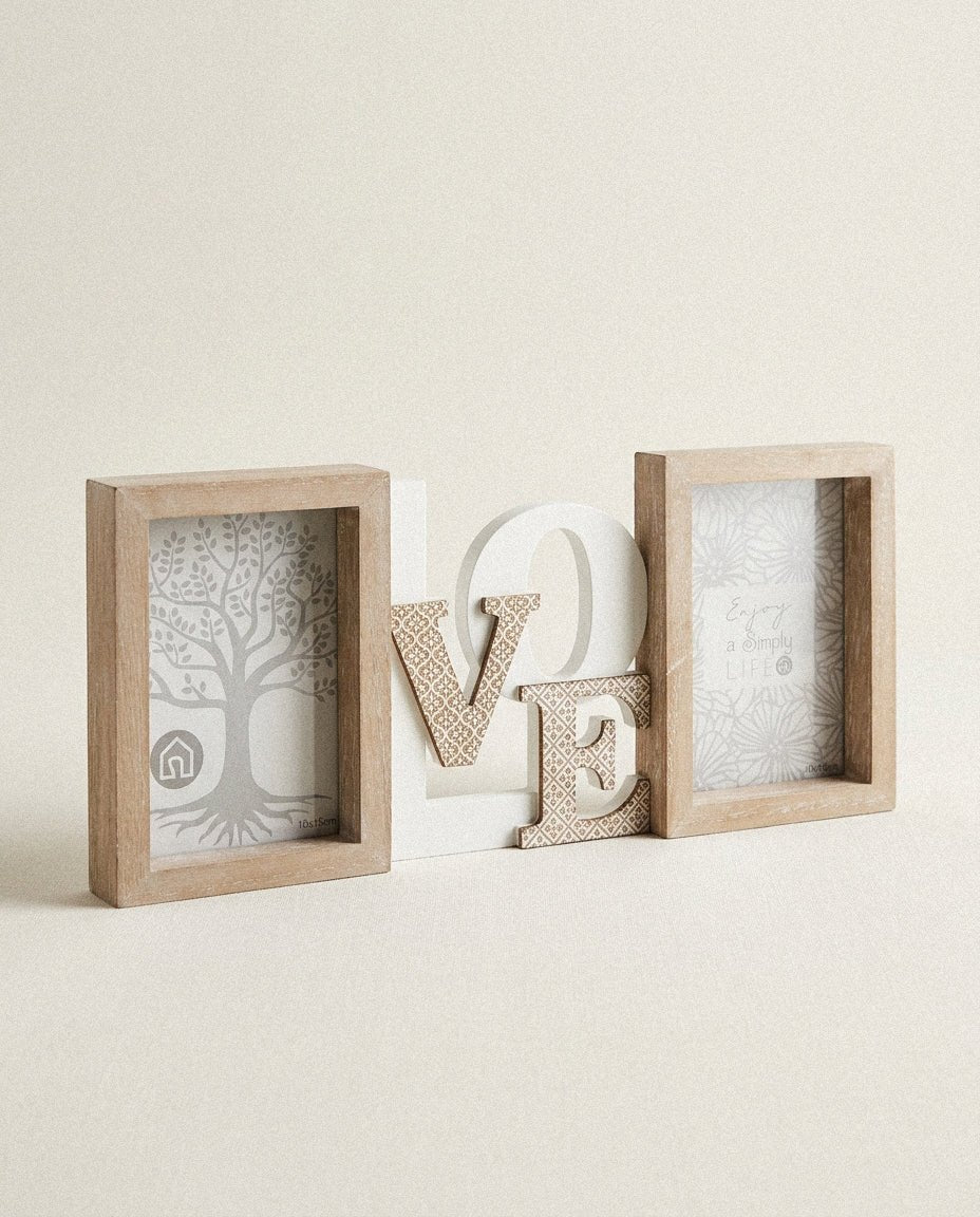 Portafotos Doble "LOVE" en Madera MDF - Marco Decorativo Estilo Nórdico Marcos para fotos Accesorios Decorativos - Sweet Home