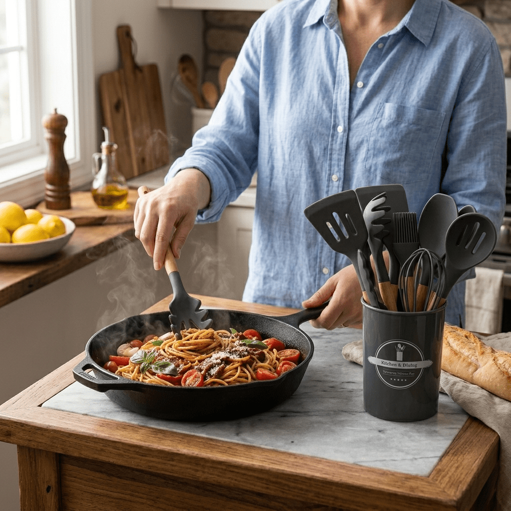 Set de 12 Utensilios de Cocina de Silicona con Mango de Bambú Juego de utensilios de cocina accesorios de cocina - Sweet Home