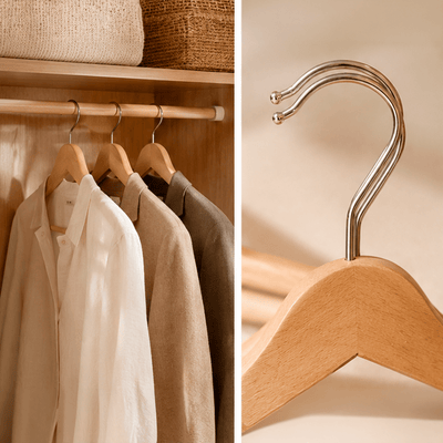 Set de 3 Perchas de Madera Natural 45x23 cm para Armario perchas organizador - Sweet Home