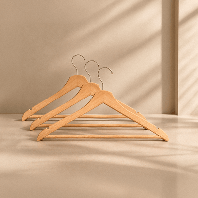 Set de 3 Perchas de Madera Natural 45x23 cm para Armario perchas organizador - Sweet Home