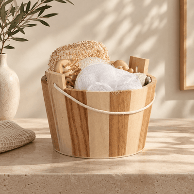 Set de Baño con Cubo de Madera Baño y cuidado corporal Accesorios de baño - Sweet Home