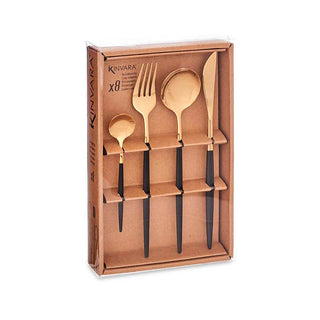 Set de Cubiertos Kinvara (8 Piezas) - Acero Inoxidable, Dorado y Negro - Sweet Home