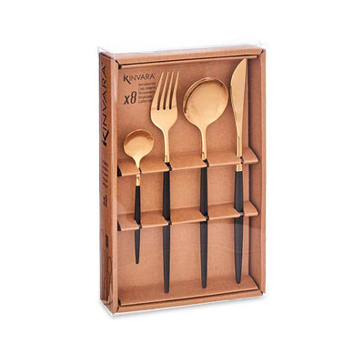 Set de Cubiertos Kinvara (8 Piezas) - Acero Inoxidable, Dorado y Negro - Sweet Home