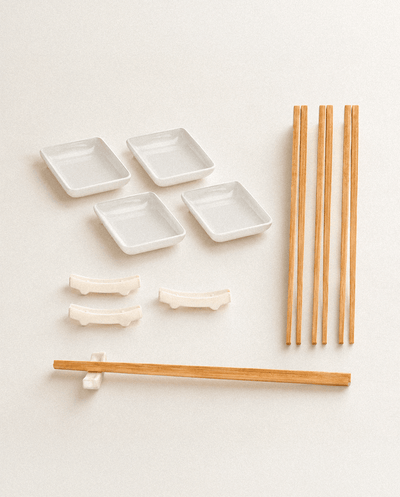 Set de sushi de porcelana y bambú 12 piezas Juegos de cubertería accesorios de cocina - Sweet Home