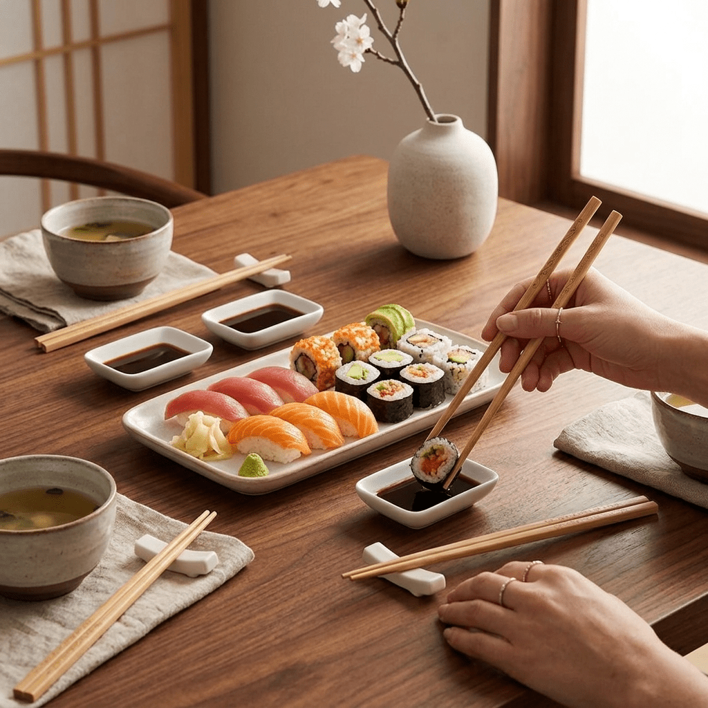 Set de Sushi para 2 Personas de Porcelana y Bambú - 12 Piezas - Sweet Home