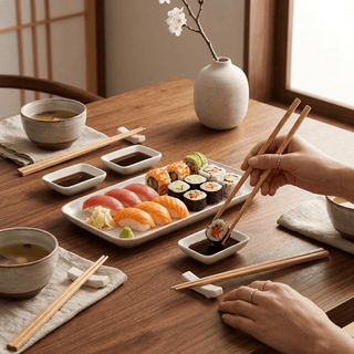 Set de Sushi para 2 Personas de Porcelana y Bambú - 12 Piezas - Sweet Home