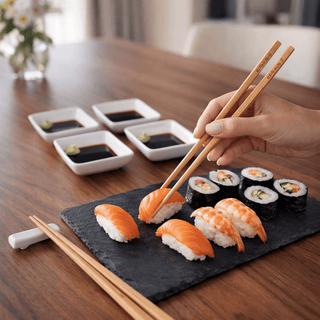 Set de Sushi para 2 Personas de Porcelana y Bambú - 12 Piezas - Sweet Home