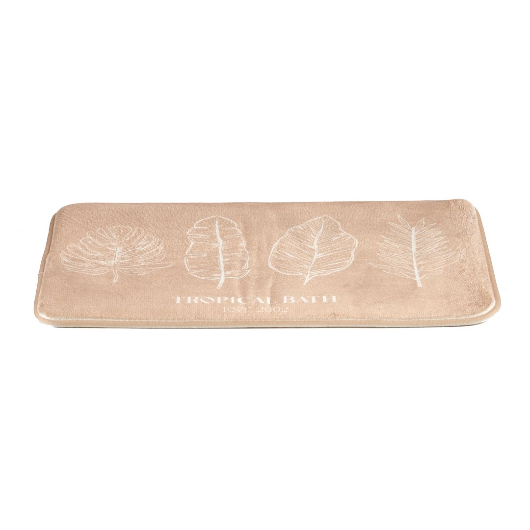 Alfombra de baño beige con diseño de hojas tropicales 40x60 cm - Sweet Home