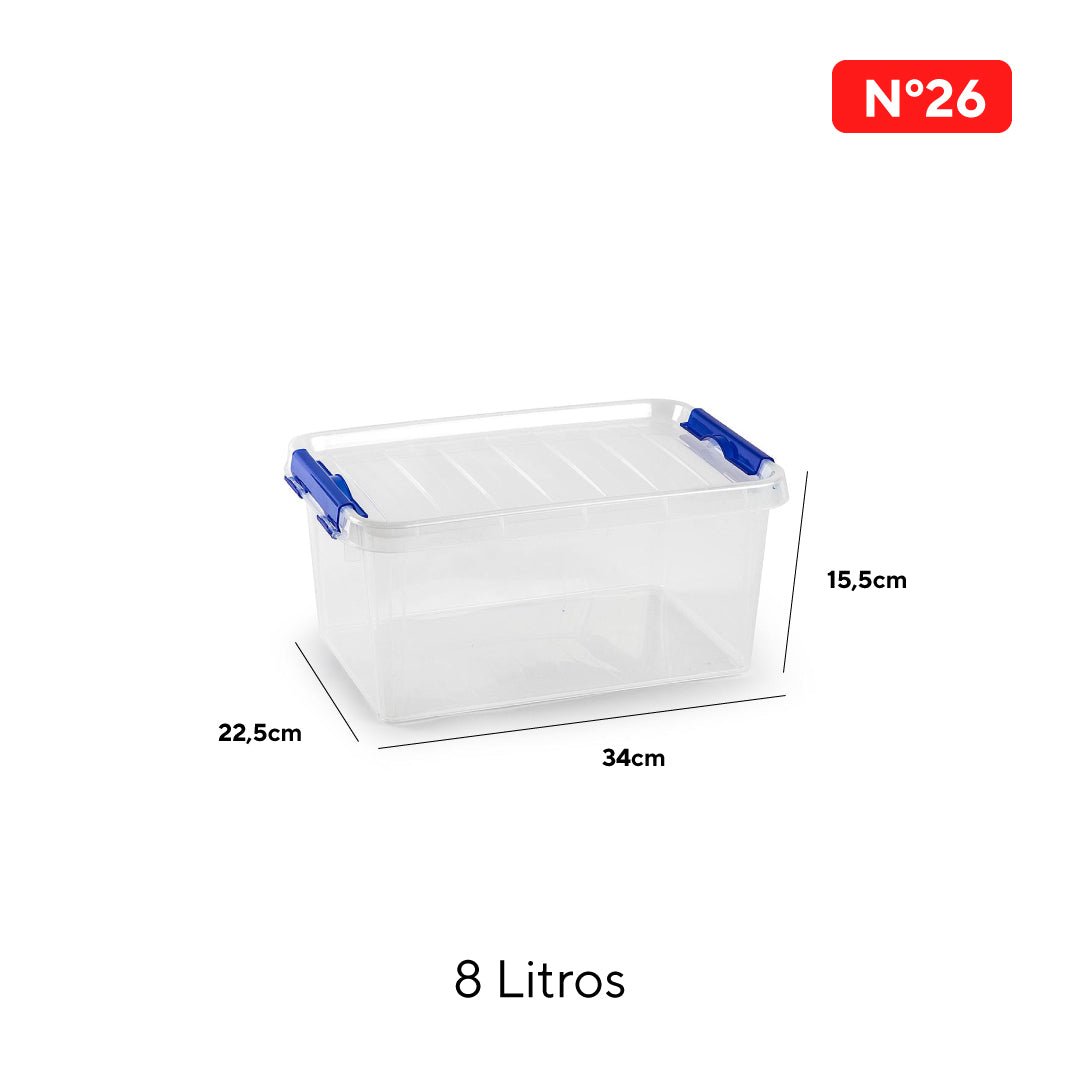 Caja de ordenación de plástico, 8 litros, Nº26, 15,5 x 34 x 22,5 cm, baúl  con tapa para organización del hogar, alma