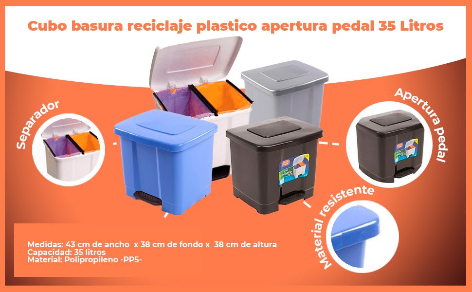 Cubo basura reciclaje plastico apertura pedal 35 Litros Rosa claro